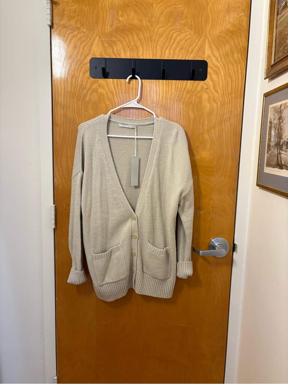 Cozy V-Neck Button Front Cardigan in Beige